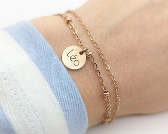 Bracelet Personnalisé double chaines et médailles, bijou maman, Marraine, Cadeau fête des mères, Cadeau naissance, Cadeau Saint Valentin