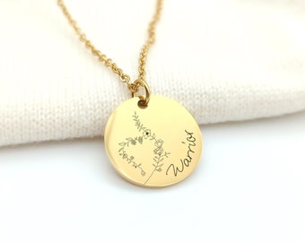Personalized floral NEDA symbol necklace and engraving, Companion necklace, support for healing from eating disorders