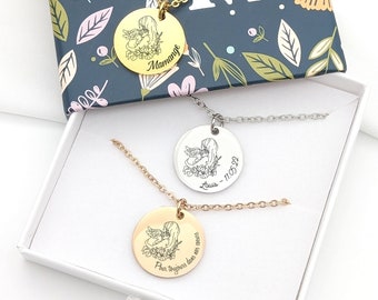 Bijou perte bébé, Collier Maman et bébé ange personnalisé, Bijou personnalisé, Bijou Mamange, Collier deuil périnatal, Bijou souvenir enfant