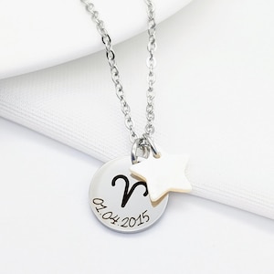 Collier personnalisé avec signe du zodiaque et prénom, Cadeau marraine, Cadeau femme personnalisé, Bijou gravure prénom, Cadeau naissance