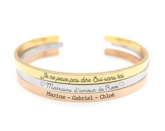 Bracciale rigido personalizzato • Bracciale mamma, regalo madrina, amante, gioielli da damigella d'onore, testimone, regalo per addio al nubilato, regalo di nascita