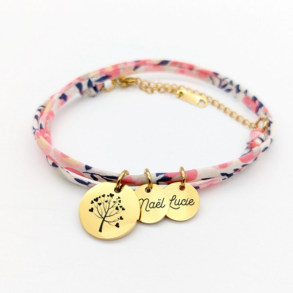 Bracelet Personnalisé cordon liberty • Bracelet pour Maman, Mamie, Marraine, Cadeau naissance, Cadeau nounou, Cadeau baptême