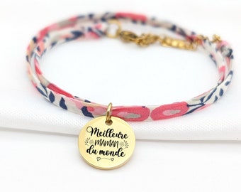 Personalized Mom Bracelet in Liberty cord, Mom Gift, Personalized Mom Jewelry, Mother's Day Gift, Best Mom in the World Jewelry