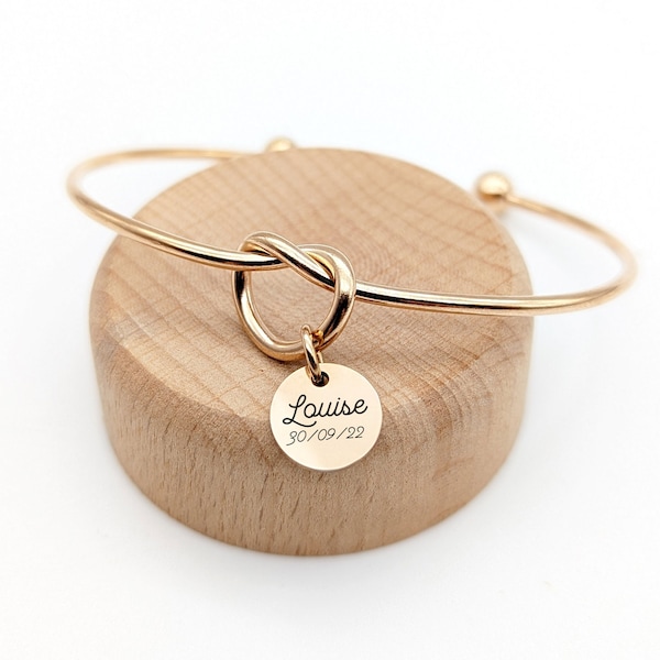 Bracelet Personnalisé jonc avec médailles gravées • Cadeau Maman, Cadeau Marraine, Cadeau EVJF, Cadeau Naissance, Cadeau Fête des mères