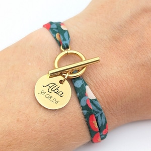 Personalized liberty cord bracelet with medal and T clasp, First name bracelet, Mom gift, Godmother gift, Mother&#39;s Day gift