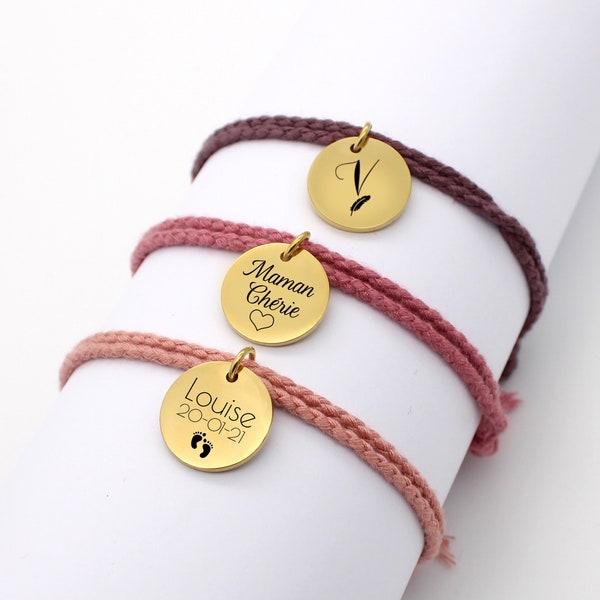 Bracelet personnalisé Cordon - Tons roses, Bijou femme, Bracelet Femme, Cadeau femme, Cadeau Maman, Cadeau saint valentin