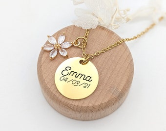 Collier personnalisé en acier inoxydable avec fleur, Cadeau Fête des Mères, Collier Maman, Mamie, Marraine, Cadeau naissance, Nounou