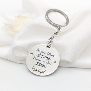 Personalized stainless steel keychain with engraving &quot;I love you since...&quot;, Wedding anniversary gift, Valentine&#39;s Day gift for couples