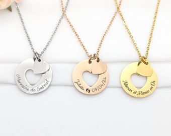 Heart pendant necklace, Personalized women's necklace, Jewelry for Mom, Grandma, Godmother jewelry, Birth gift, Mother's Day gift