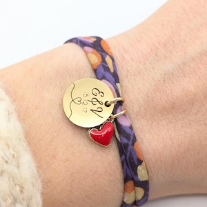 Personalized Liberty bracelet and enameled heart, Godmother gift, Nanny gift, Mom gift, Mother's Day gift, Personalized jewelry