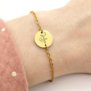 Personalisiertes Kettenarmband und runde Medaille zum Gravieren, Armband mit Vornamen, einzigartiges Geschenk für Mutter, Patin, personalisiertes Weihnachtsgeschenk für Frauen