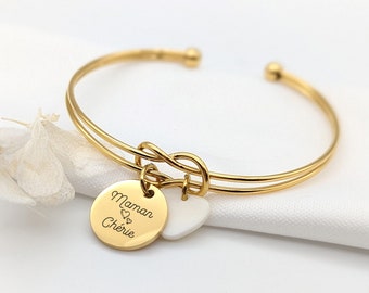 Personalized bangle bracelet with medal to engrave, Personalized mom bracelet, Mom jewelry, Godmother, Bridesmaid, Mother's Day