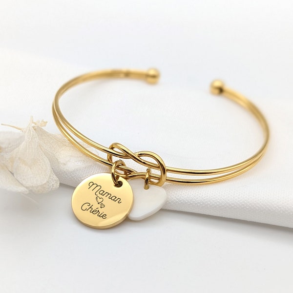 Bracelet Personnalisé jonc infini, Bijou pour Maman, Mamie, Marraine, Bijou personnalisé femme, Cadeau Naissance, Bijou demoiselle d'honneur