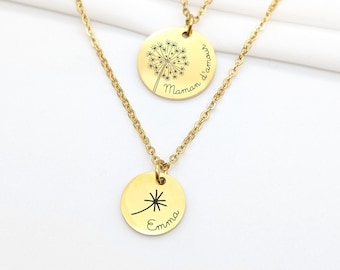 Gepersonaliseerde ketting met paardenbloem, Moederdagcadeau, Moeder en Dochter ketting, Peetmoeder en peetdochter cadeau, Gepersonaliseerde zus cadeau