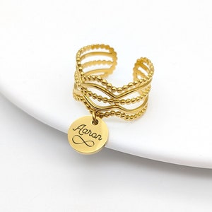 Bague personnalisée avec médaille gravée 10 mm • Bague acier, Bijou maman, Bague prénom, Cadeau fête des mères, Cadeau Marraine