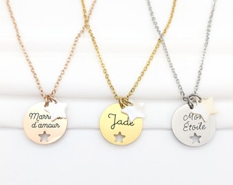 Star and mother-of-pearl pendant necklace, Personalized jewelry, Mom necklace, Godmother jewelry, Birth gift, Baptism gift, Mother's Day jewelry