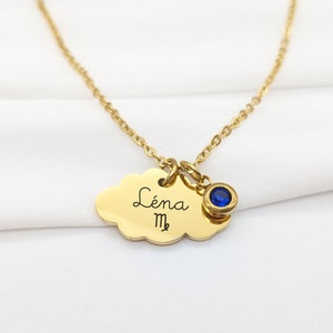 Personalized children&#39;s necklace with cloud medal and first name engraving, Birth gift, Baptism gift, Girl&#39;s birthday gift, First jewel