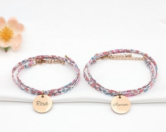 Bracelet cordon liberty Mère et fille, Bijou personnalisé, cadeau future maman, Cadeau naissance, Cadeau grande sœur, cadeau Fête des mères