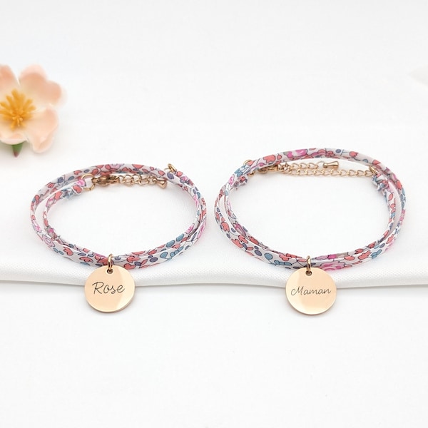 Bracelet cordon liberty Mère et fille, Bijou personnalisé, cadeau future maman, Cadeau naissance, Cadeau grande sœur, cadeau Fête des mères