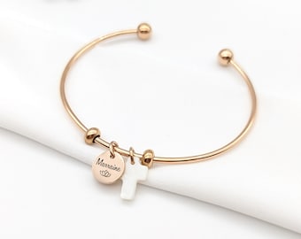 Bracelet personnalisé jonc avec médaille • Bracelet Maman, Bracelet Marraine, Nounou, Cadeau naissance, Bijou maman, Cadeau Fête des mères