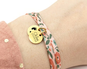 Personalisiertes Armband mit Blumenkordel und Medaillen, Armband für Mama, Oma, Patin, Geschenk zur Geburt, Geschenk zum Muttertag