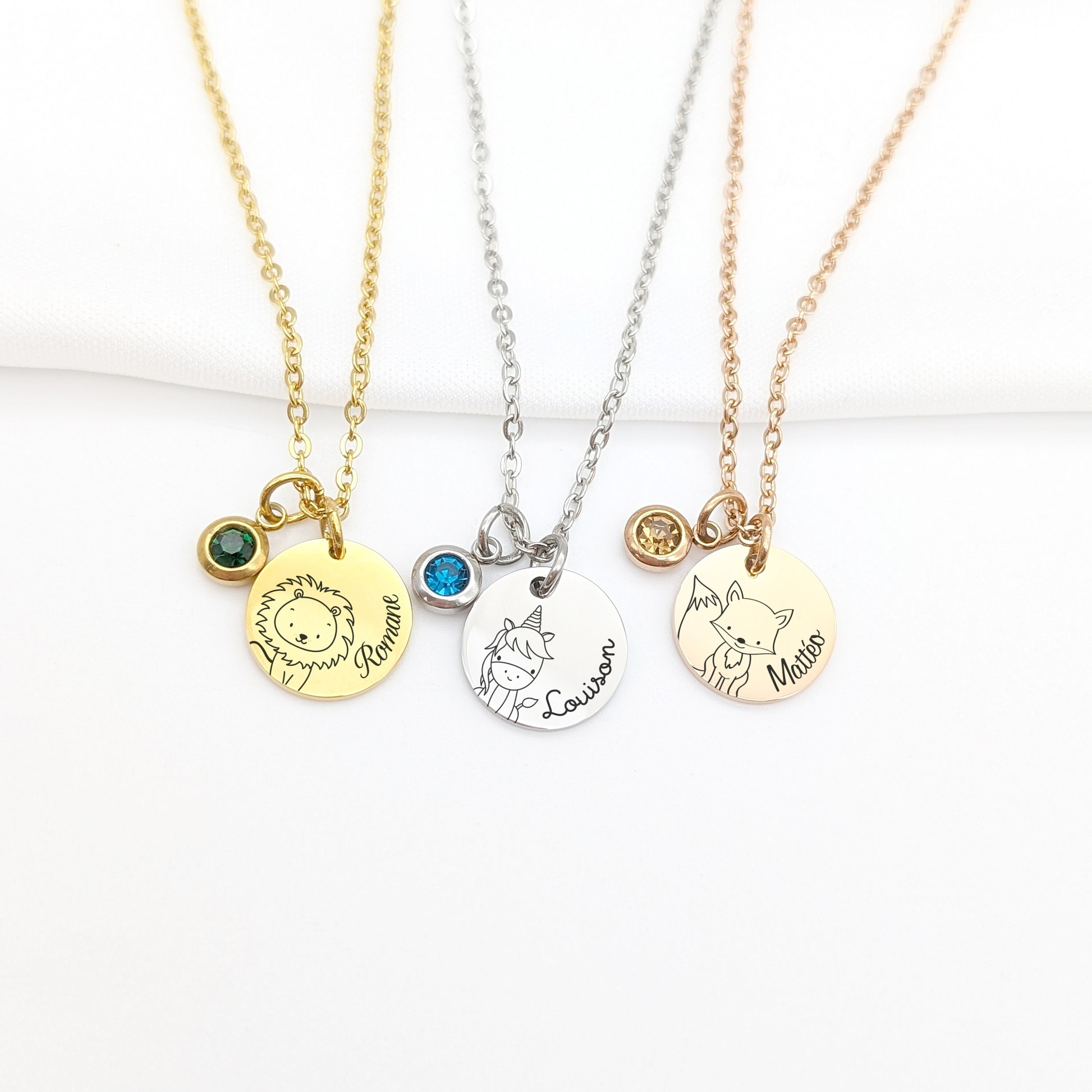 Personalized children's necklace with animal, Children's name necklace, Baptism gift, Birth, Children's birthday gift, Children's Christmas gift