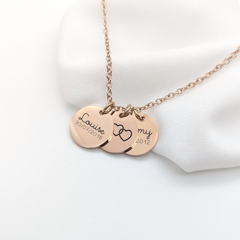 Necklace with personalized medal, Customizable necklace, Mom gift, Godmother, Sister, Birth gift, Bridesmaid jewelry Rose gold