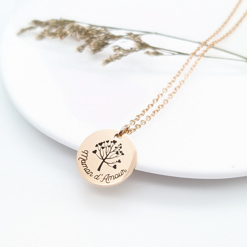 Collier personnalisé Arbre de vie, Collier gravure prénom, Collier pour Maman, Mamie, Bijou Maman, Cadeau naissance, Cadeau fête des mères Or rose