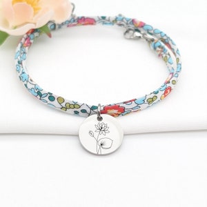 Bracelet Liberty Personnalisé avec fleur de naissance et prénom Cadeau Maman, Marraine, Mamie, Cadeau naissance, Cadeau Fête des mères image 6