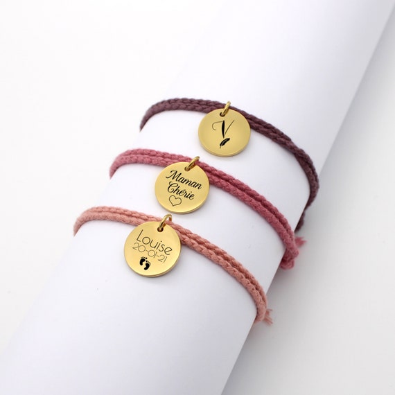 Bracelet personnalisé Cordon Tons roses, Bijou femme, Bracelet Femme,  Cadeau femme, Cadeau Maman, Cadeau saint valentin -  France