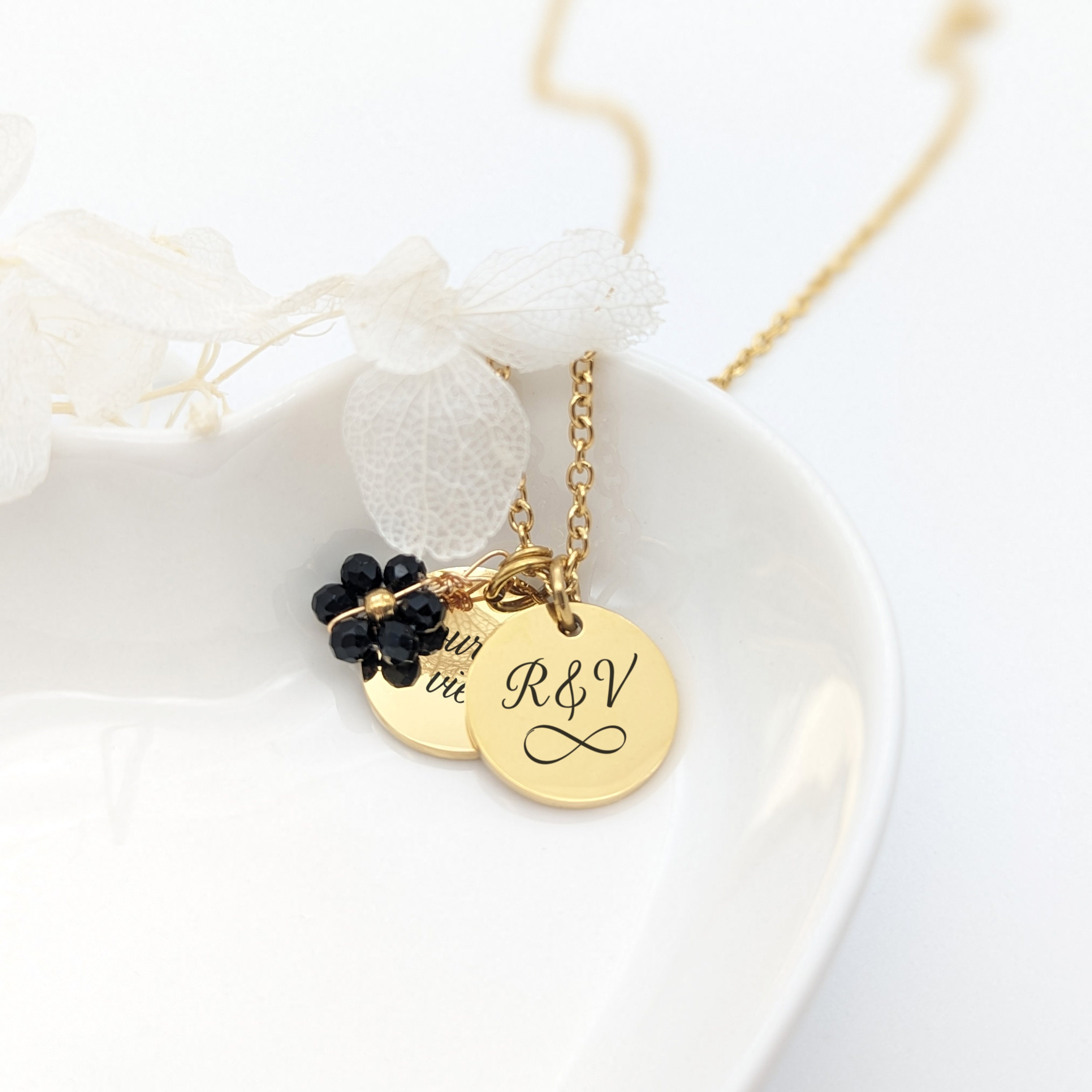 Zysta Collana Porta Foto Personalizzata con 2 Foto e Fiore Nascita in Acciaio Inox Collana Medaglione Ciondolo Locket Ovale Incisione Nome Messagio