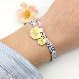 Bracelet Liberty Personnalisé avec fleur de naissance et prénom Cadeau Maman, Marraine, Mamie, Cadeau naissance, Cadeau Fête des mères Or