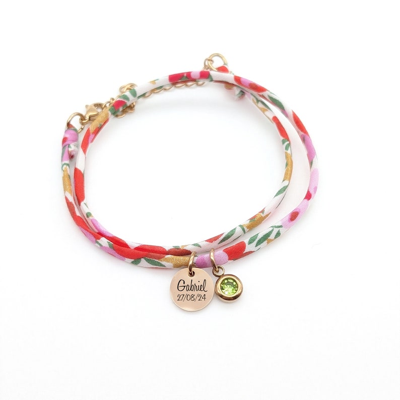 Bracelet personnalisé cordon Liberty avec pierre de naissance, Bijou pour Maman, Marraine, Cadeau naissance, Cadeau Fête des mères image 4