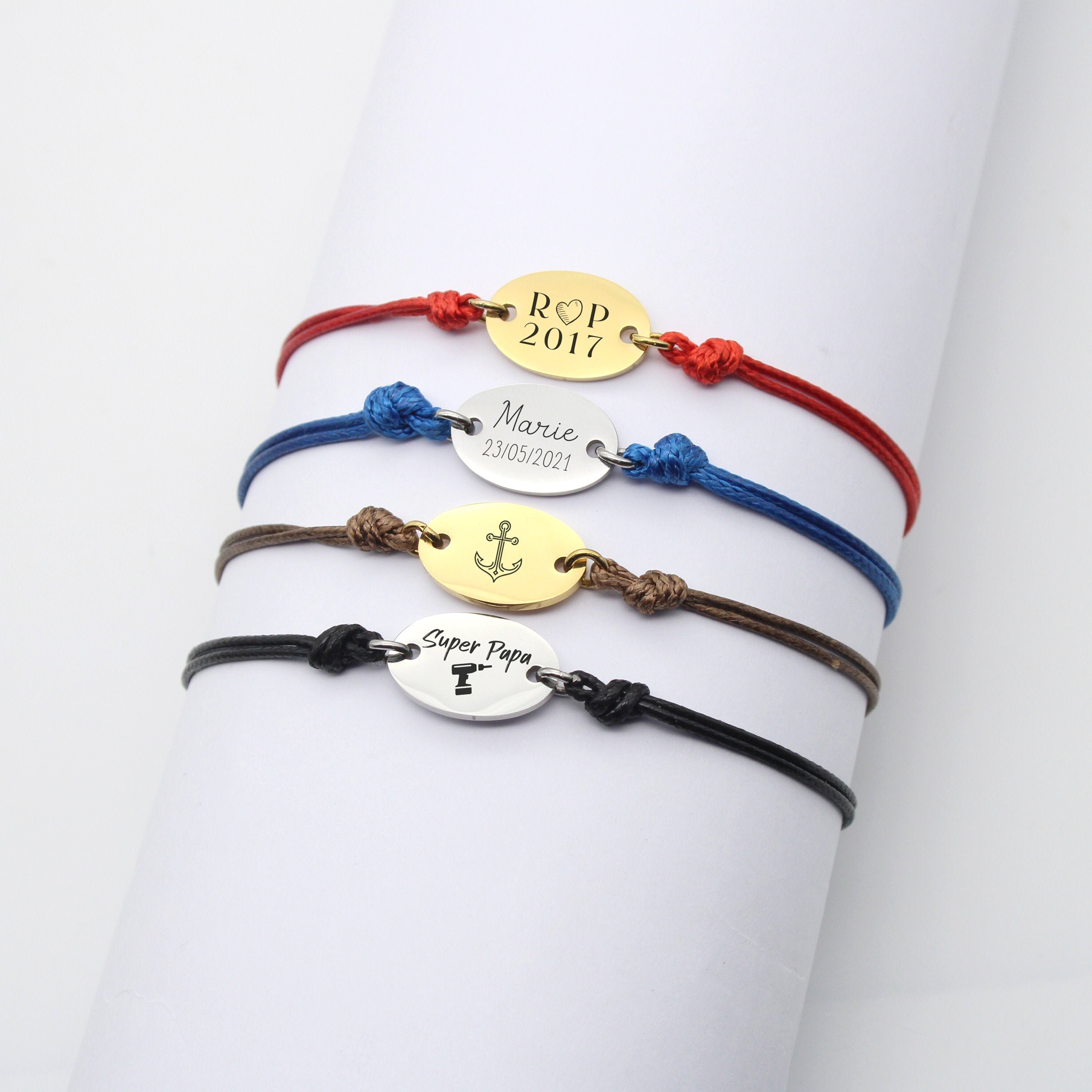 Bracelet religieux personnalisé garçon cordon argent CHÉRI