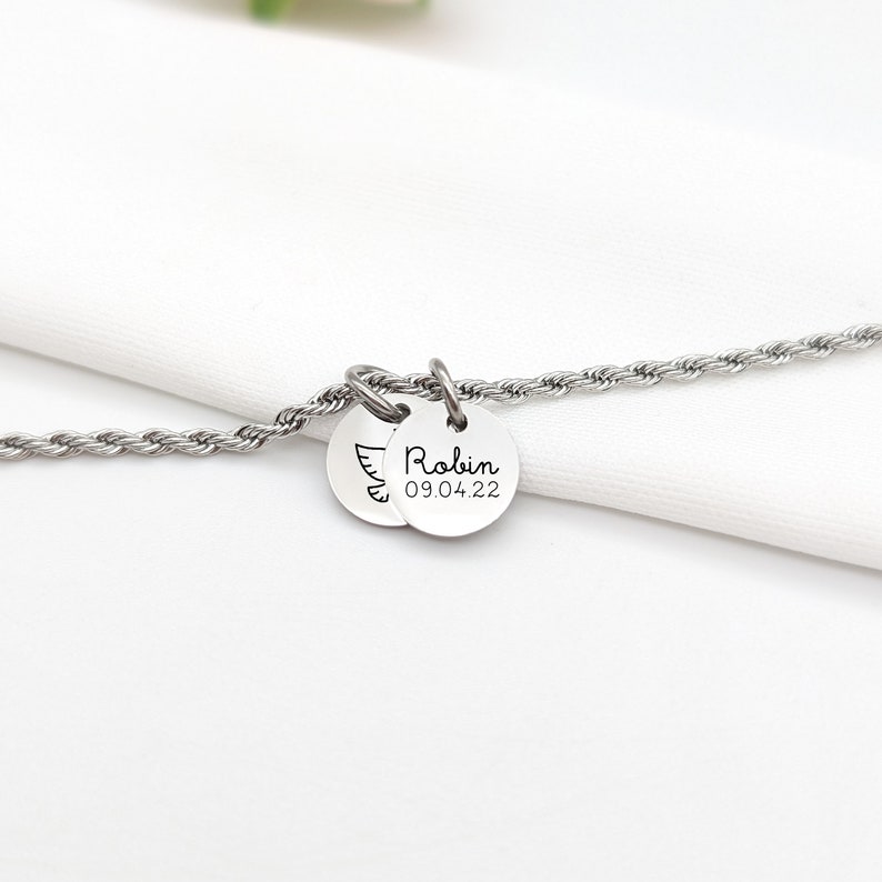 Personalized women's bracelet twisted chain and medals, Mom Gift, Godmother, Mother's Day Gift, Birth Gift, Witness Gift Silver