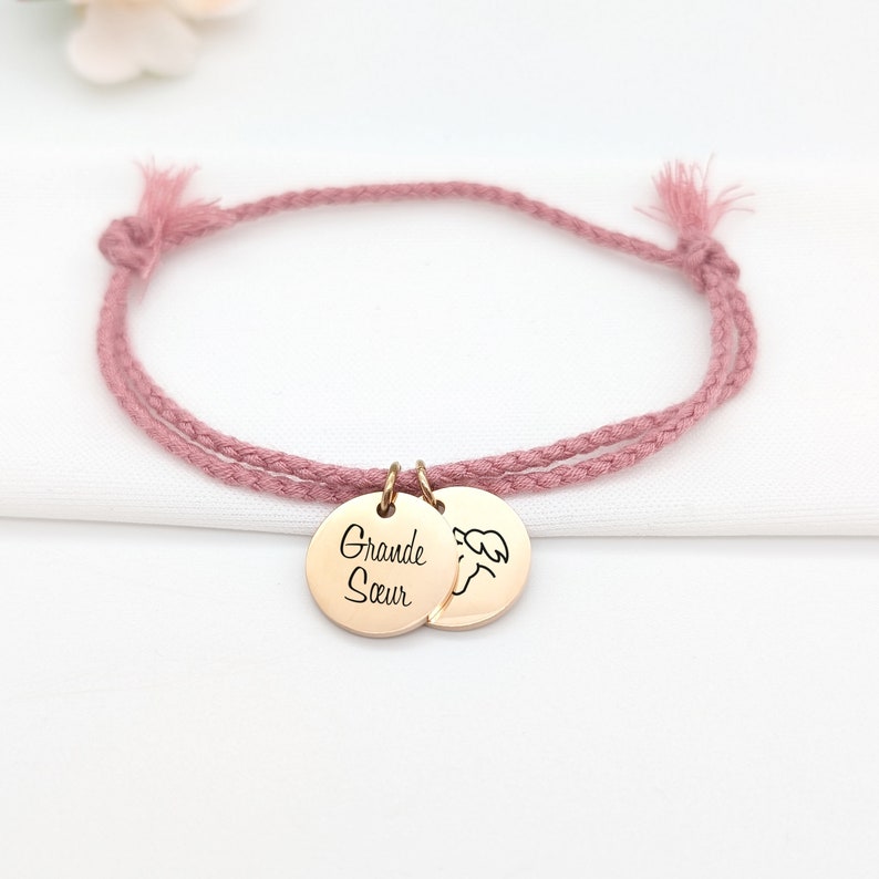 Personalized cotton cord bracelet with engraved medal Personalized bracelet, First name bracelet, Bachelorette party gift, Witness gift, Mom jewelry image 5