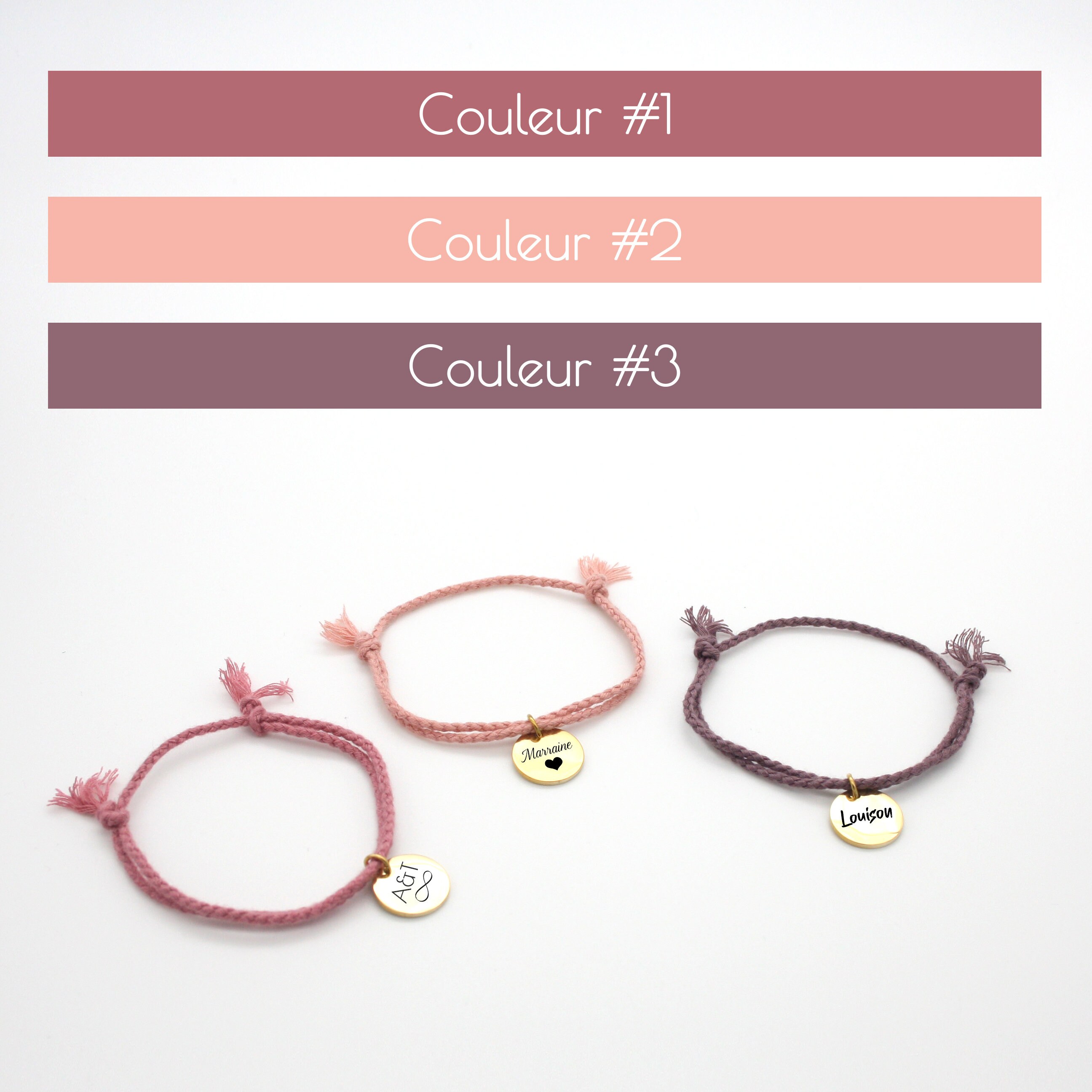 Bracelet personnalisé Cordon Tons roses, Bijou femme, Bracelet Femme,  Cadeau femme, Cadeau Maman, Cadeau saint valentin -  France