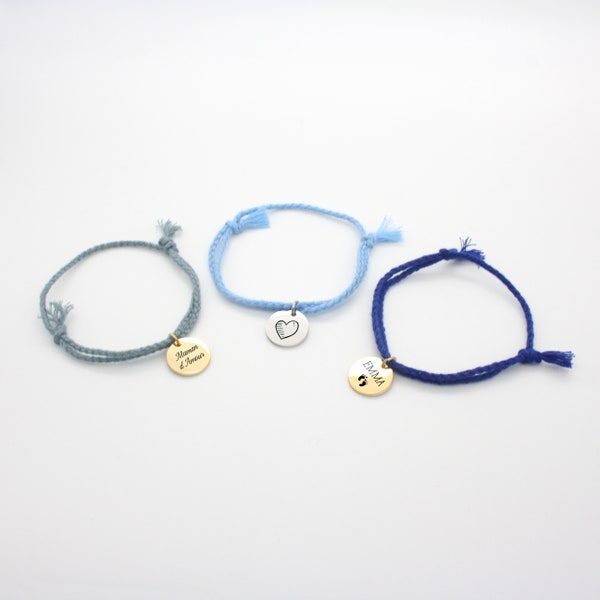 Bracelet personnalisé Cordon - Tons bleus, Bijou femme, Bracelet Femme, Cadeau femme, Cadeau Maman, Cadeau saint valentin