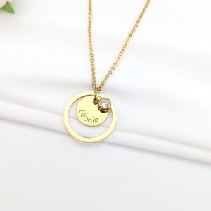 Collier femme Personnalisé cercle et pierre de naissance, Bijou pour Maman, Marraine, Collier Mamie, Cadeau naissance, Cadeau fête des mères image 2