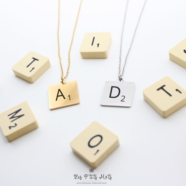 Collier Personnalisé Lettre Scrabble - Idée cadeau personnalisé, Cadeau Maman , Collier prénom, Cadeau Mamie, Cadeau fête des mères