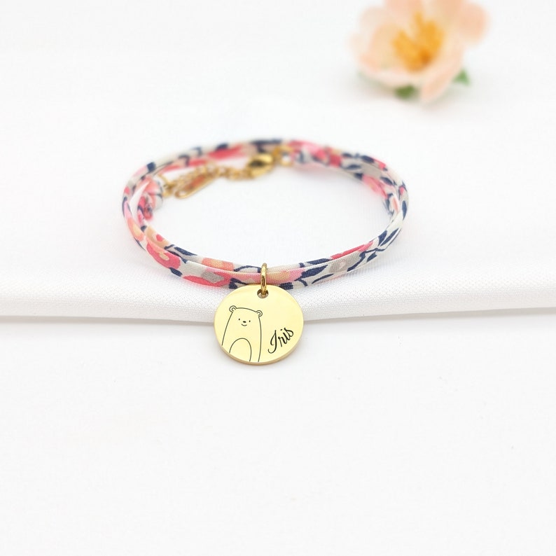 Bracelet enfant Liberty personnalisé, bracelet prénom avec médaille gravée, Cadeau baptême, Cadeau Naissance, Cadeau grande sœur, Filleule image 5