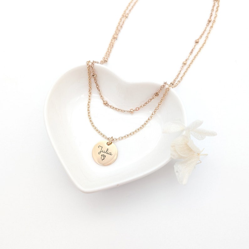 Collier Personnalisé femme avec médailles à graver Collier Maman personnalisé, Bijou Marraine, Cadeau naissance, Cadeau Fête des mères Or rose