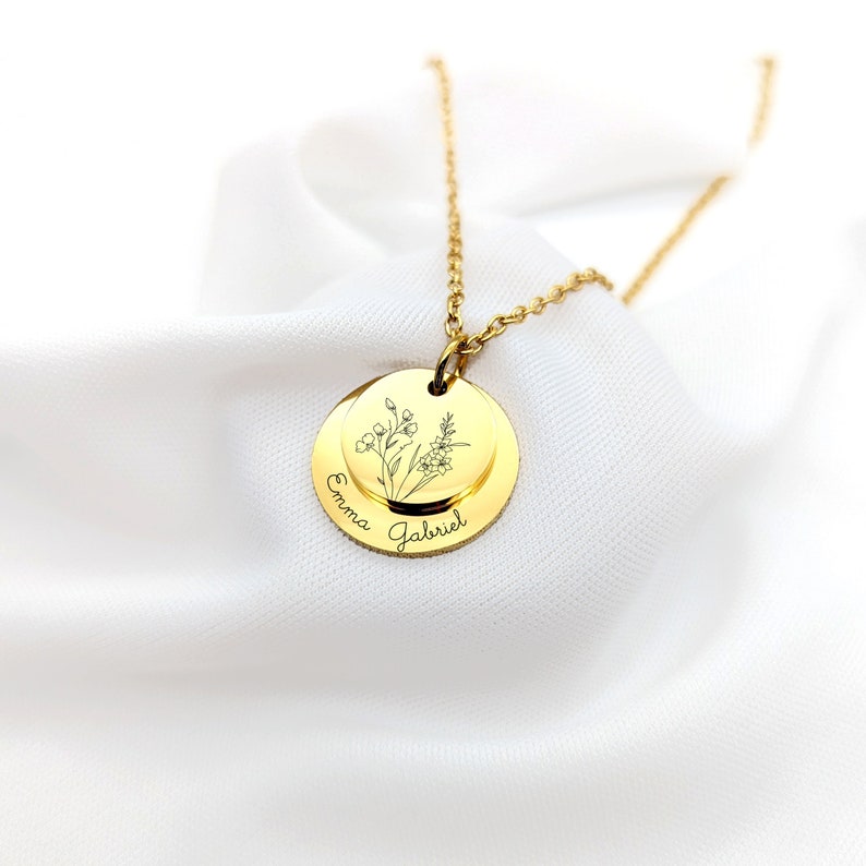 Personalized stainless steel necklace with birth flower Personalized women's jewelry, Godmother jewelry, Birth gift, Mother's Day Gold