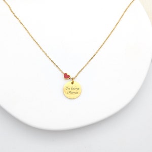 Collier personnalisé en acier avec cœur rouge émaillé Collier pour Maman, Mamie, Marraine, Cadeau Naissance, Cadeau Fête des mères image 3