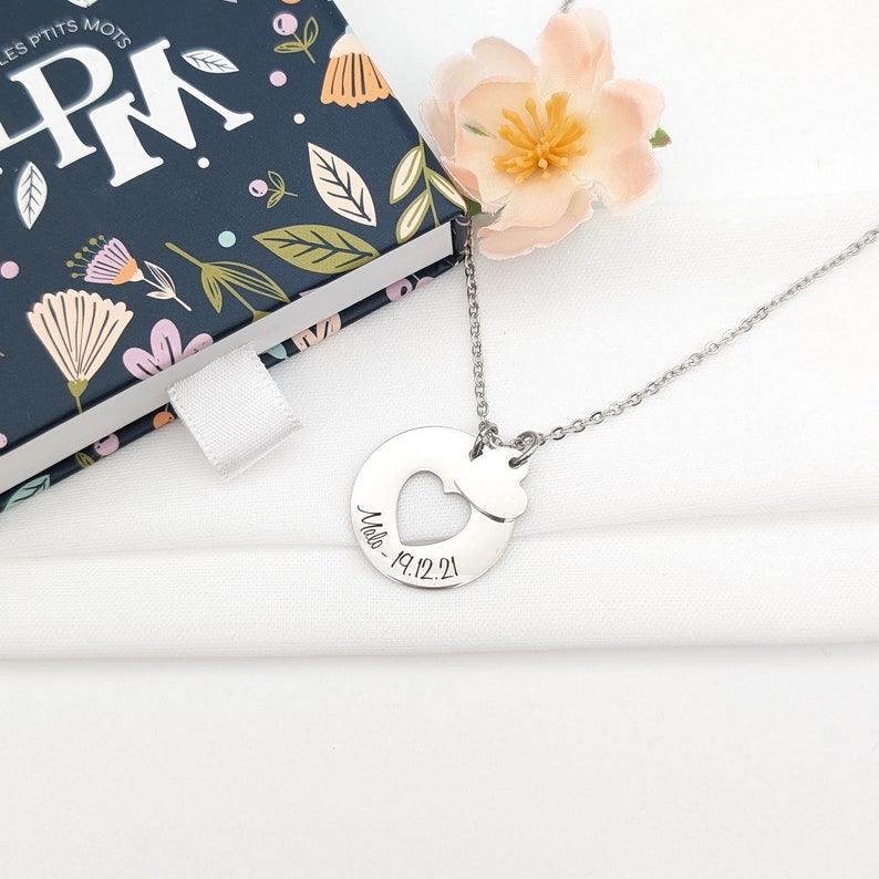 Heart pendant necklace, Personalized women's necklace, Jewelry for Mom, Grandma, Godmother jewelry, Birth gift, Mother's Day gift image 3