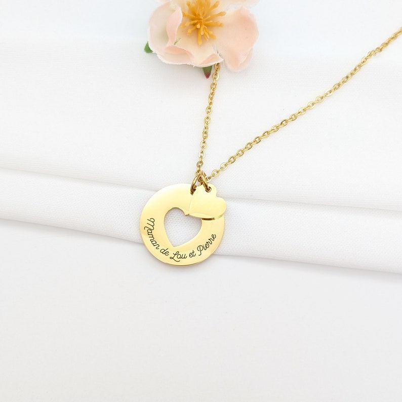 Heart pendant necklace, Personalized women's necklace, Jewelry for Mom, Grandma, Godmother jewelry, Birth gift, Mother's Day gift image 2