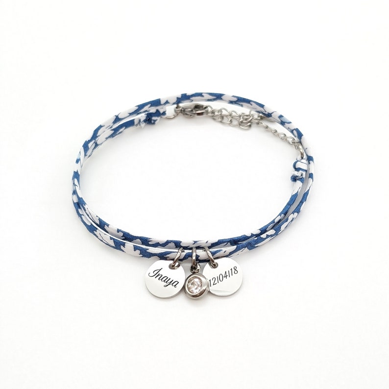 Bracelet personnalisé cordon Liberty avec pierre de naissance, Bijou pour Maman, Marraine, Cadeau naissance, Cadeau Fête des mères image 2