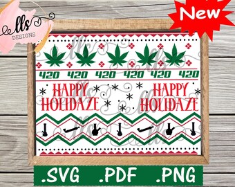 Nordic Sweater Winter Christmas design with Fair Isle Cannabis, Marijuana, Weed  SVG/waterslide/sublimation - png, pdf Cut File
