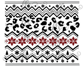 Nordic Sweater Winter Christmas design with Fair Isle Leopard, snowflake pattern  SVG/waterslide/sublimation - png, pdf Cut File
