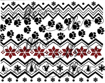 Nordic Sweater Winter Sweater Christmas design with Fair Isle Paw Prints  pattern  SVG/waterslide/sublimation - png, pdf Cut File